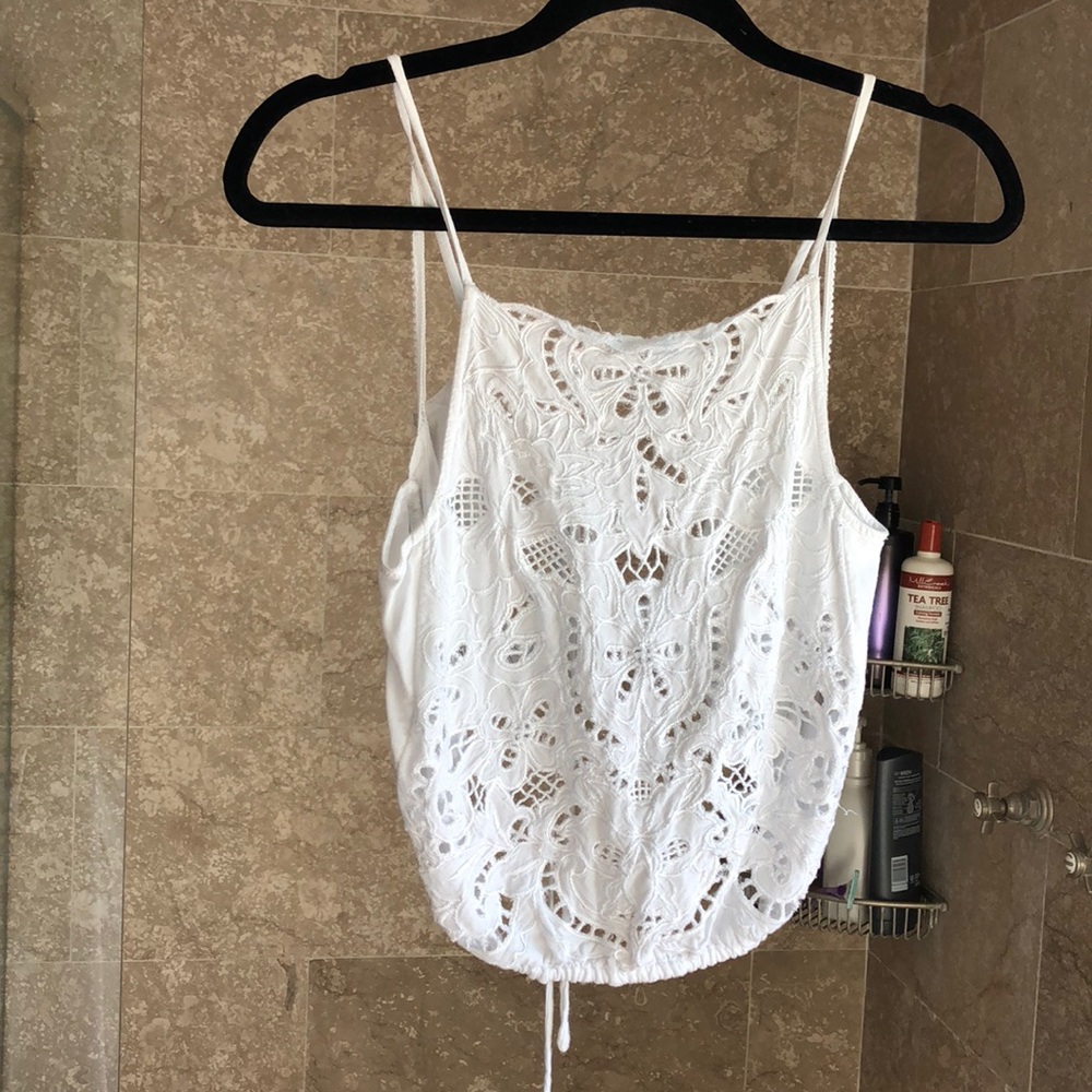 Free People White Lace Backless Tank Top